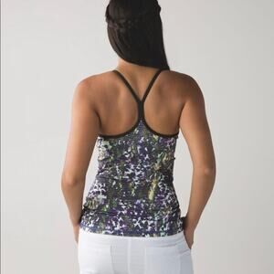 Lululemon Power Y Tank Top Luon Floral Sport White Multi / Gator Green 4